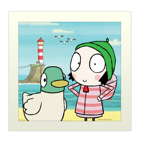 Sarah & Duck at the Beach Square Art Print