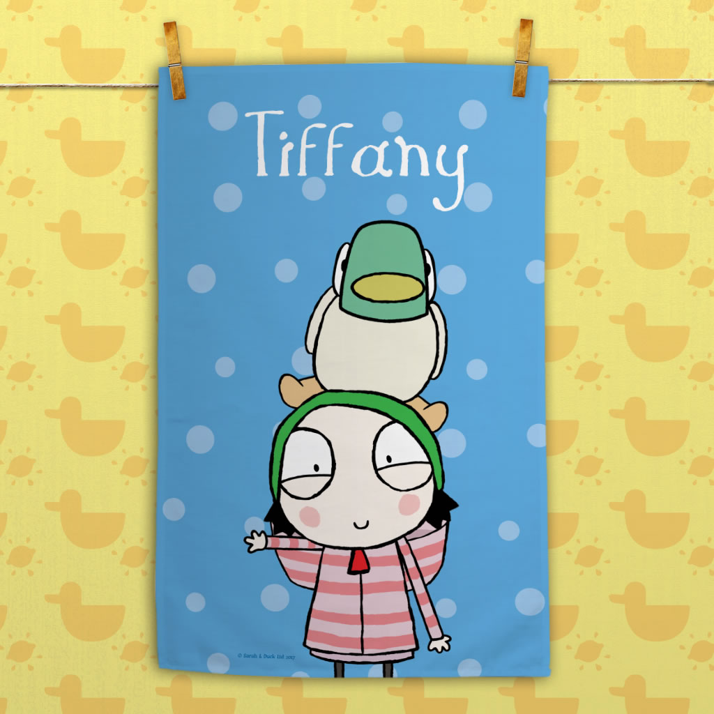 Personalised Blue Sarah & Duck Tea Towel