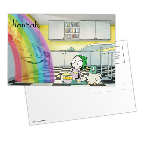 Personalised Sarah & Duck Postcard - Rainbow