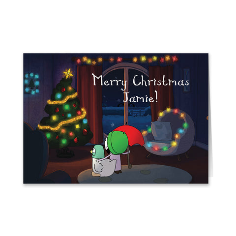 Personalised Sarah & Duck Christmas Tree Greetings Card