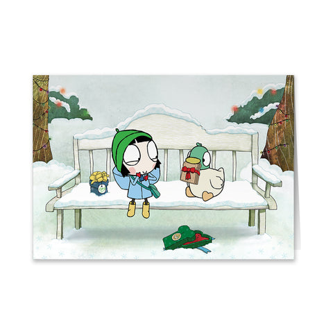 Sarah and Duck Snowy Bench Greeting Card