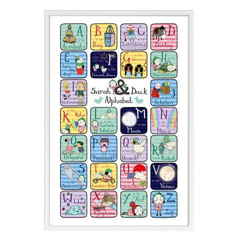 Sarah & Duck A-Z White Framed Art Print