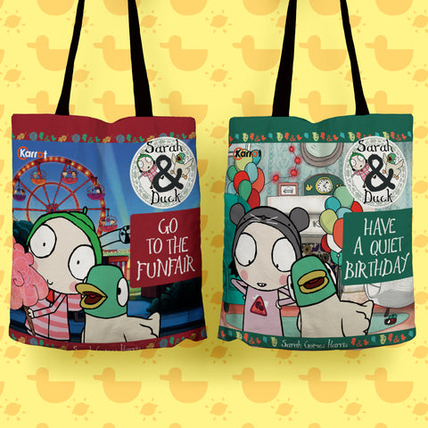 Official Sarah & Duck Reversible Cotton Tote Bag | Funfair & Quiet Birthday Shopper