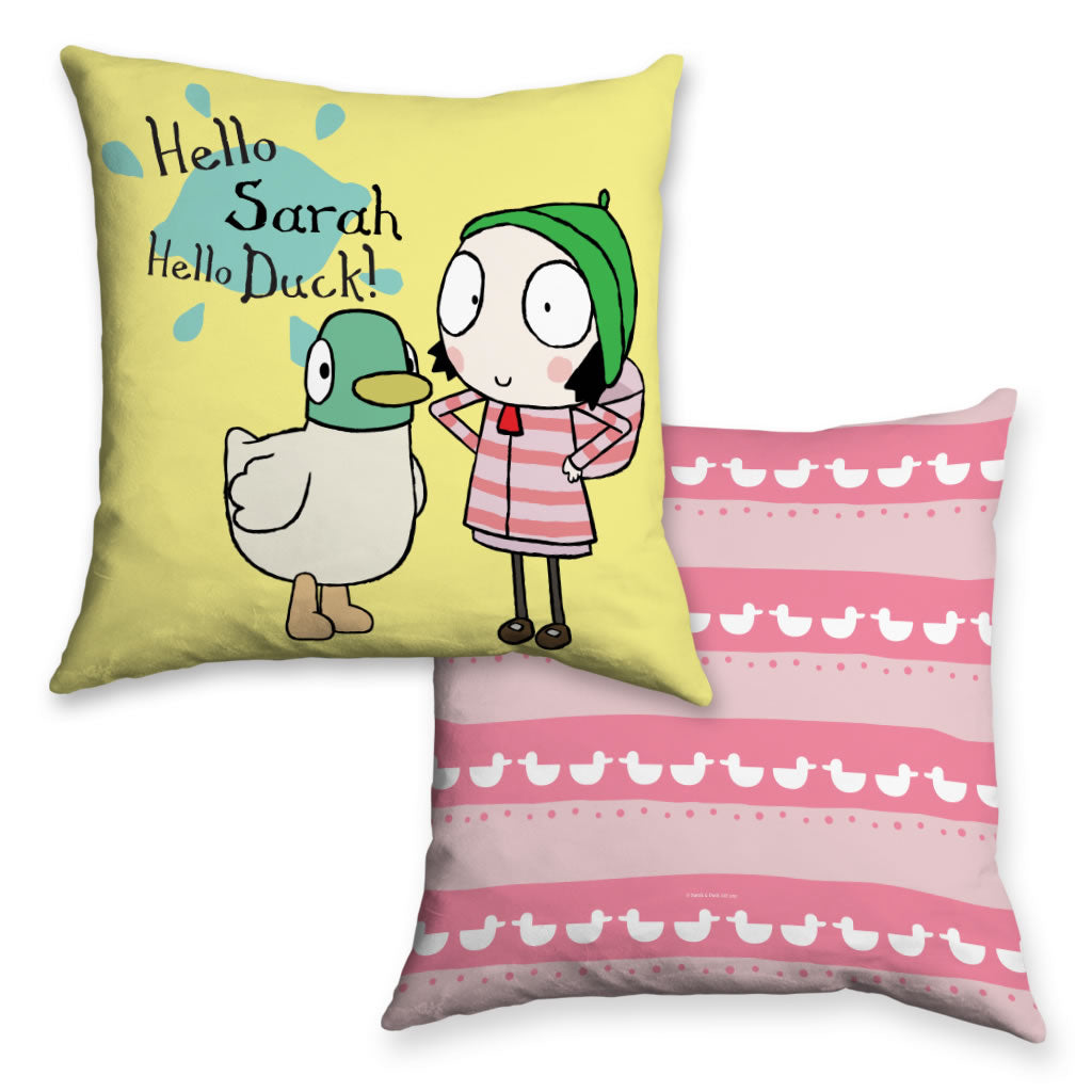 Hello Sarah Personalised Hello Sarah, Hello Duck! Cushion – Sarah & Duck
