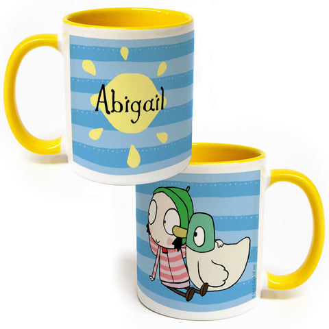 Personalised Sarah & Duck Lemon Colour Insert Mug