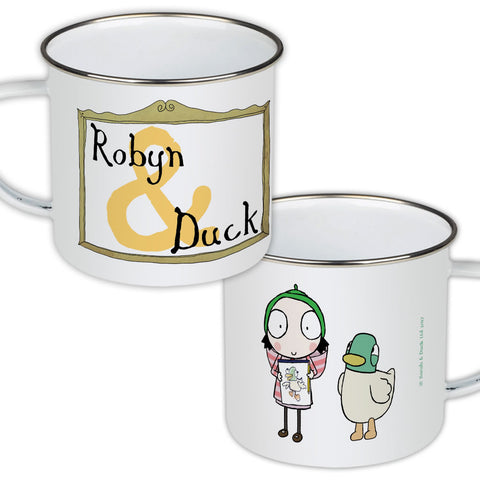 Personalised Sarah & Duck Are Celebrating Enamel Mug