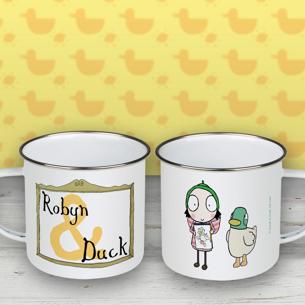 Personalised Sarah & Duck Are Celebrating Enamel Mug
