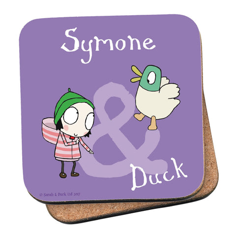 Personalised Purple Sarah & Duck Coaster