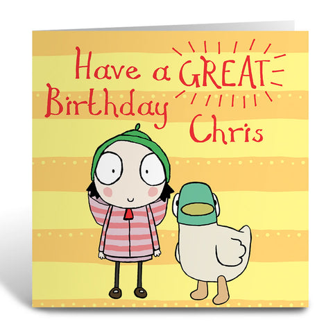 Personalised Yellow Sarah & Duck Greeting Card