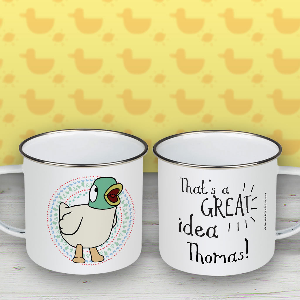 Personalised Duck's Great Idea Enamel Mug
