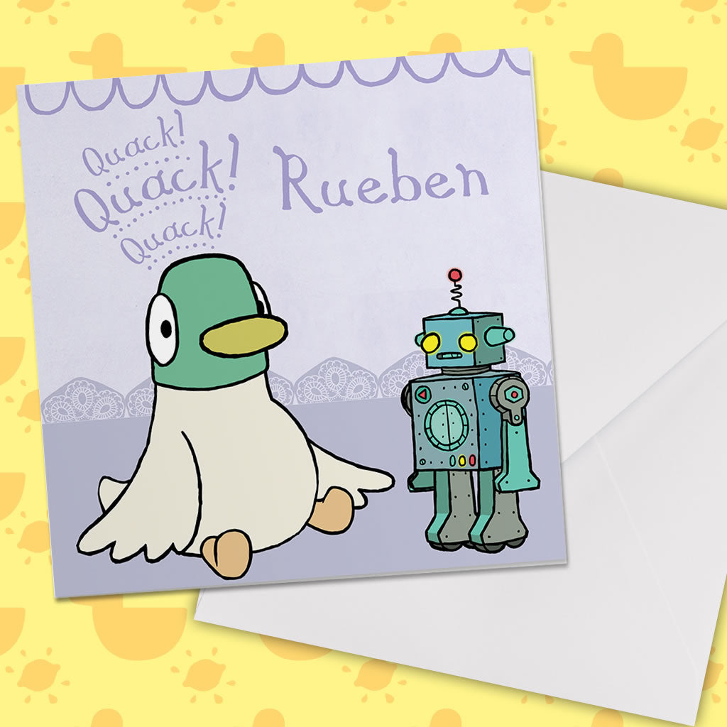 Personalised Duck & Robot Greeting Card