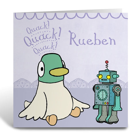 Personalised Duck & Robot Greeting Card