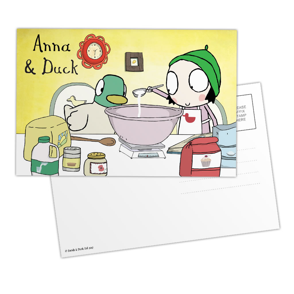 Personalised Sarah & Duck Postcard - Baking