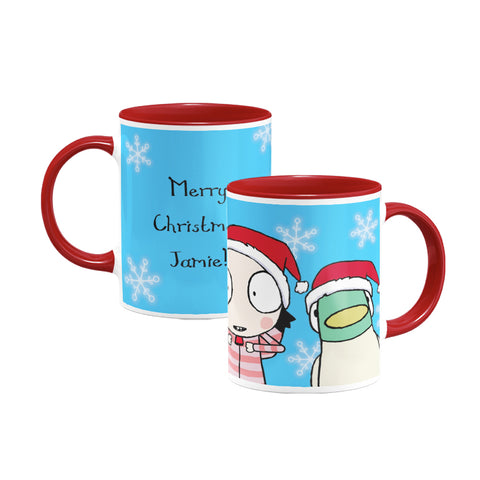 Personalised Sarah & Duck Christmas Hats Colour Insert Mug