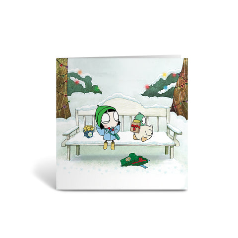Sarah and Duck Snowy Bench Square Greeting Card